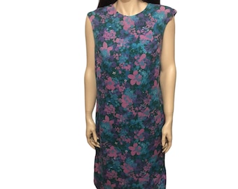 1960s floral shift dress, vintage sleeveless shift dress, green floral sleeveless dress