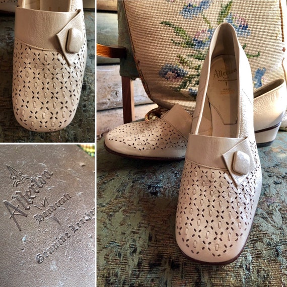 Cream Leather ladies shoes. Vintage 