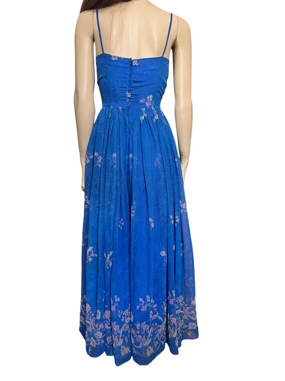 1970s strapless blue floral maxi dress and jacket, bl… - Gem
