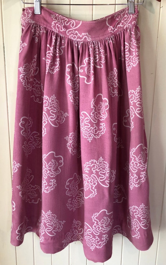 Pink purple and white Crimplene 1960s 60s purple and white Maxi skirt Aline long skirt Boho hippy festival folk