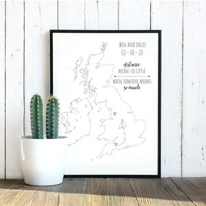 Personalisierte UK Love Map Print | Fernbeziehung LDR | Freunde Familie Paare | Digitaldruck