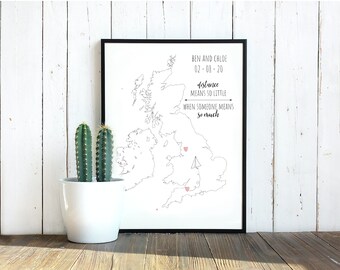 Personalised UK Love Map Print | Long Distance Relationship LDR | Friends Family Couples | Digital Print