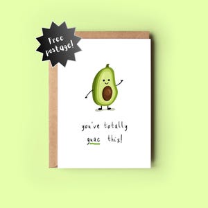 Tarjeta con divertido juego de palabras de buena suerte: "Aguacate, tienes este"