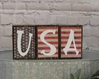USA Blocks | Fourth of July Decor | Independence Day Decor | Farmhouse Blocks | 4th Of July Decor
