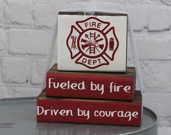 Fireman Stacker Blocks | Fueled By Fire Driven By Courage | Firefighter Decor | Fireman Decor