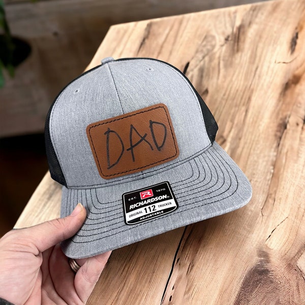 Personalized Handwritten {Richardson 112} Leather Patch Hat | Fathers Day Gift | Child’s Handwriting Hat | Personalzied Grandpa Gift