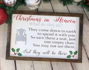 Christmas in Heaven Framed Sign | Christmas Farmhouse Sign | Christmas Decor | Christmas Chair | Memorial Gift