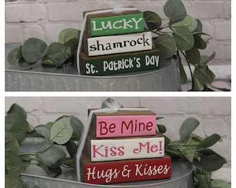Blocs empilables réversibles pour la Saint-Valentin | Décoration de la Saint-Valentin | Décoration de la Saint-Patrick