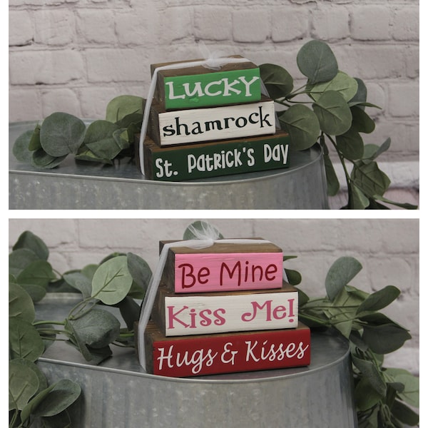 Valentine's Day St. Patrick's Day Reversible Stacker Blocks | Valentines Decor | St. Patrick's Day Decor