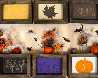 Reversible - Fall/Halloween Mini Set of 3 | Rae Dunn Inspired Signs | Farmhouse Set | Fall Decor | Halloween Decor