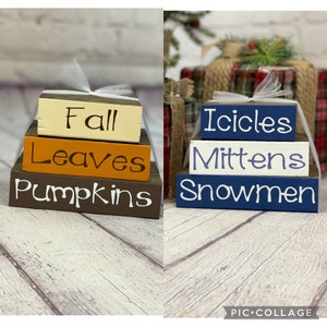 Fall Winter Reversible Stacker Blocks | Fall Decor | Winter Decor | Reversible Holiday Deocr | Fall Blocks | Winter Blocks