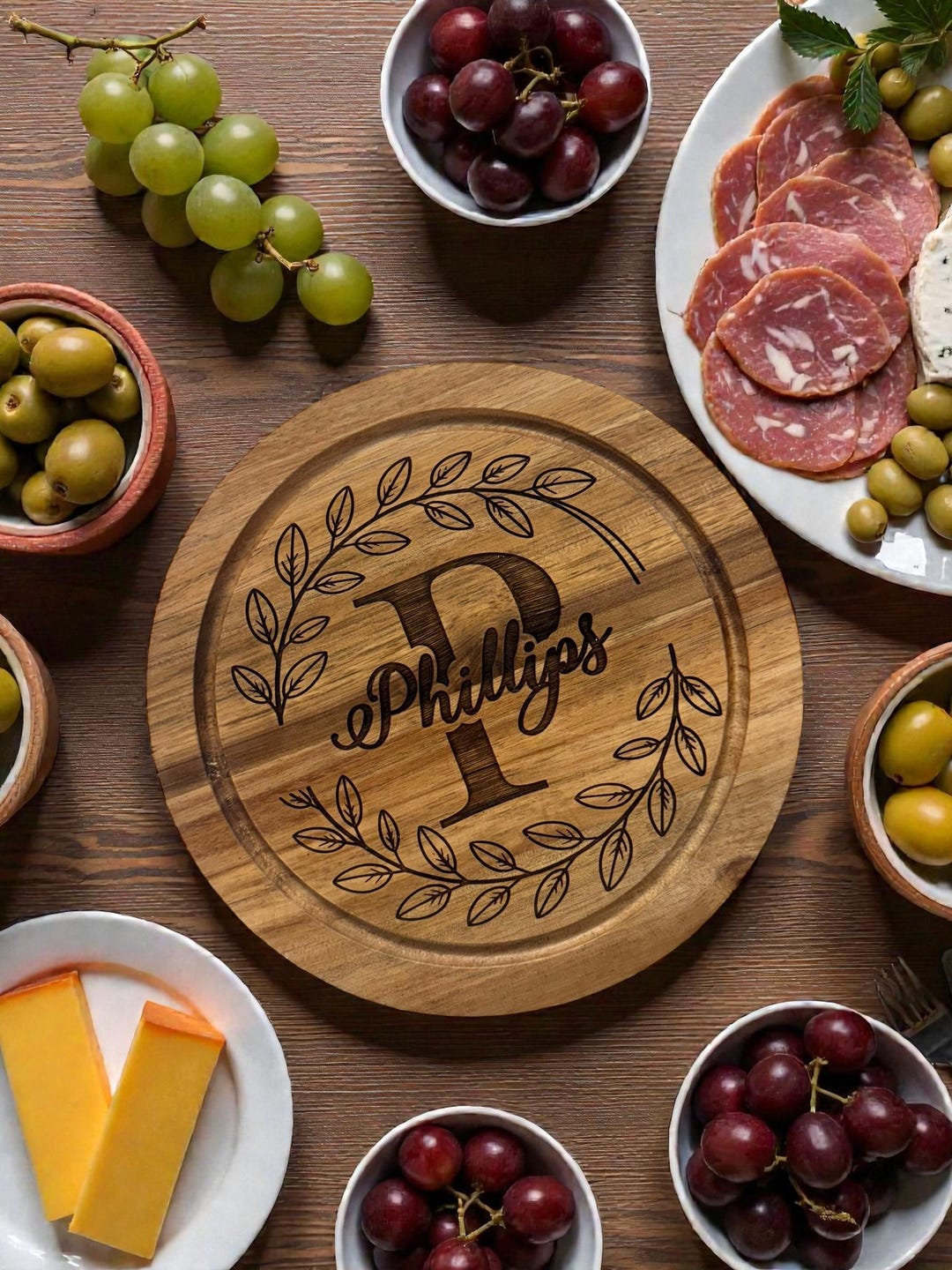 Personalized 8" Acacia Wood Charcuterie Board | Engraved Cheese Board ...