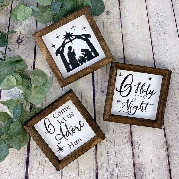 Nativity Scene Farmhouse Mini Sign Set of 3 | Christmas Decor | Holiday Decor | Religious Holiday Decor