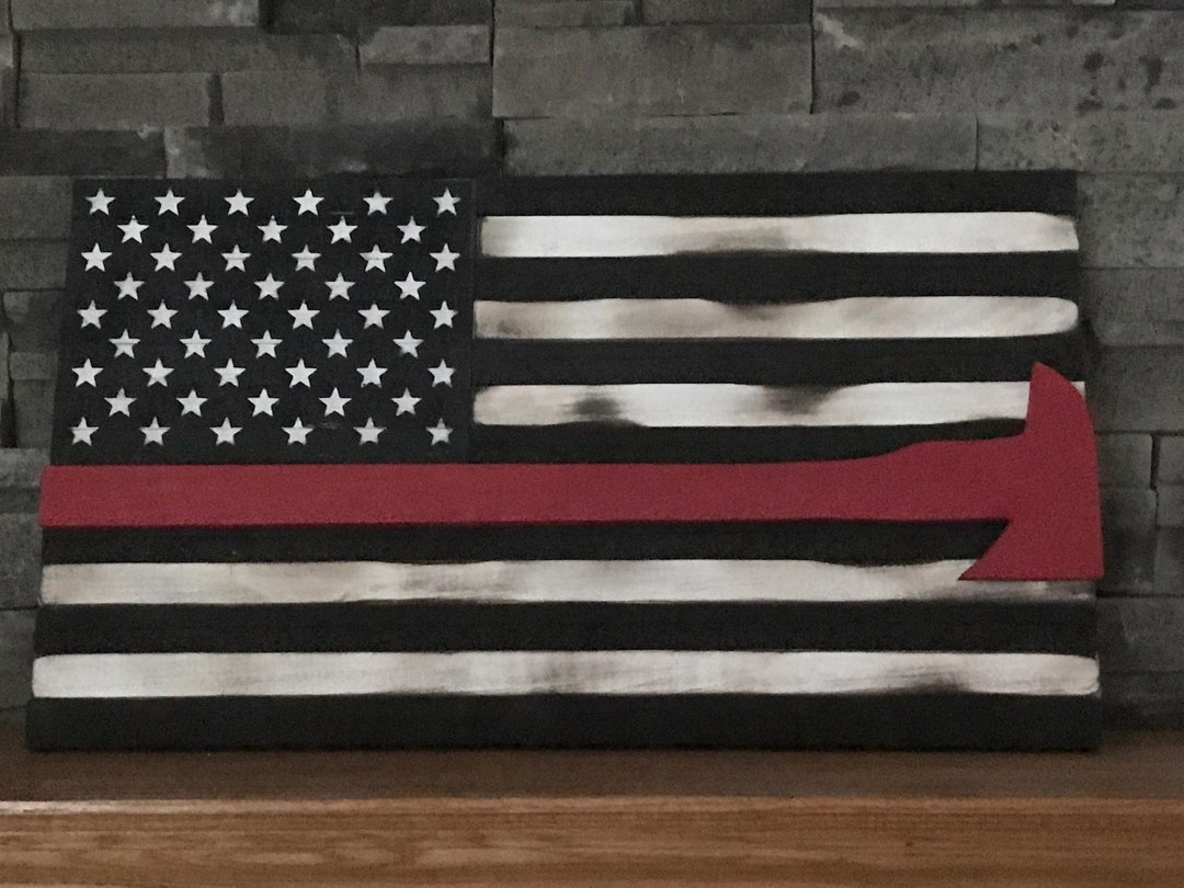 Wooden Fireman's Flag Thin Red Line Flag Firefighter - Etsy