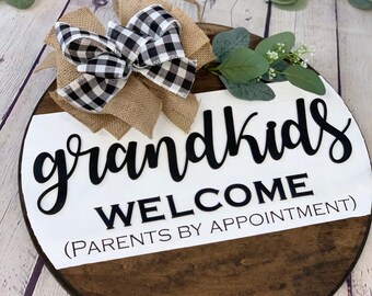 Home Home Sign Grandkids Welcome Front Door Sign Front Door Decoration Round Door Sign Door Hanger Grandparents Gift