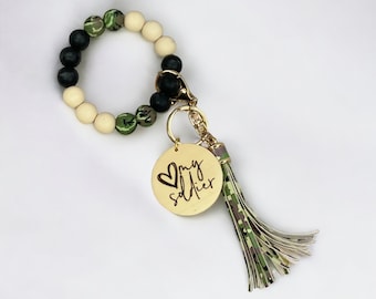 Personalized Love My Soldier Camo Beaded Wristlet Keychain | Military Mom | Soldier Wife Gift | Military Wife Gift | Soldier Girlfriend Gift