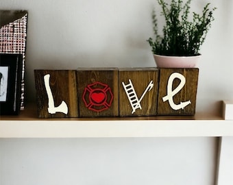 3D Firefighter Love Blocks | Firefighter Decor | Farmhouse Blocks | Fireman Decor
