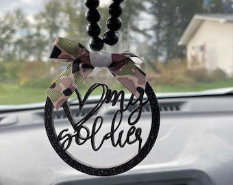 Love My Soldier Car Mirror Charm | Car Charm | Rear View Mirror Charm | Soldier Wife Gift | Military Wife Gift | Soldier Girlfriend Gift