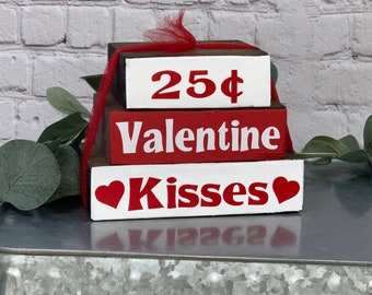 Valentine's Day Stacker Blocks | Valentines Day Decor | Valentine Blocks | Valentine Kisses