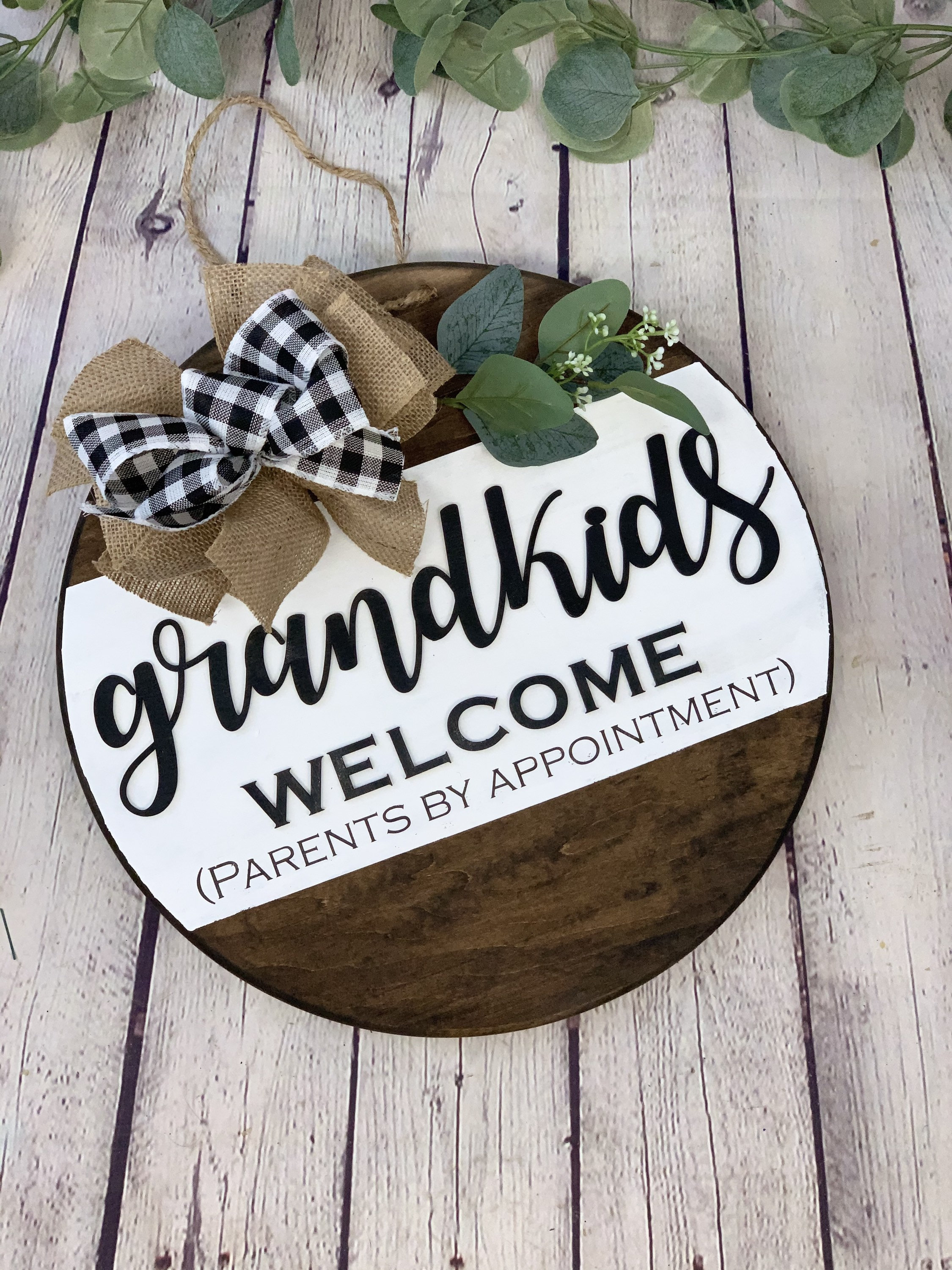 Grandkids Welcome Front Door Sign Front Door Decor Round Door Sign