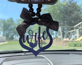 Police Wife Car Mirror Charm | Car Charm | Rear View Mirror Charm | Police Wife Gift | Thin Blue Line Gift | Law Enforcement Wife Gift