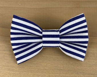 Navy and White Stripes Dog Bow Tie
