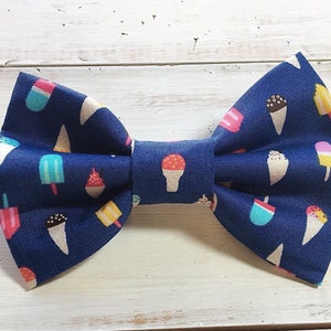 Ice Cream Navy Blue Dog Bow Tie