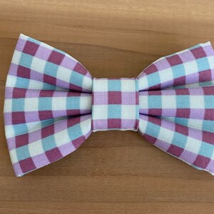 Purple Light Blue Plaid Dog Bow Tie