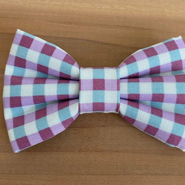 Purple Light Blue Plaid Dog Bow Tie