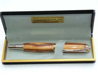 Broadwell Art Deco Black TN and 22 kt Gold Rollerball Pen in stabilized dyed black and yellow Box Elder