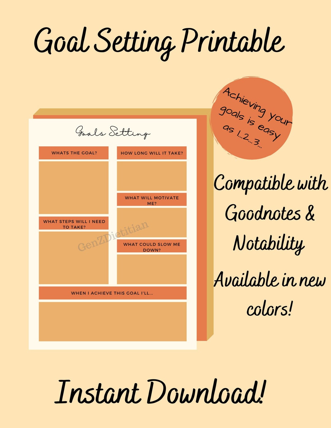 PRINTABLE Undated Goal Setting Sheet - Etsy