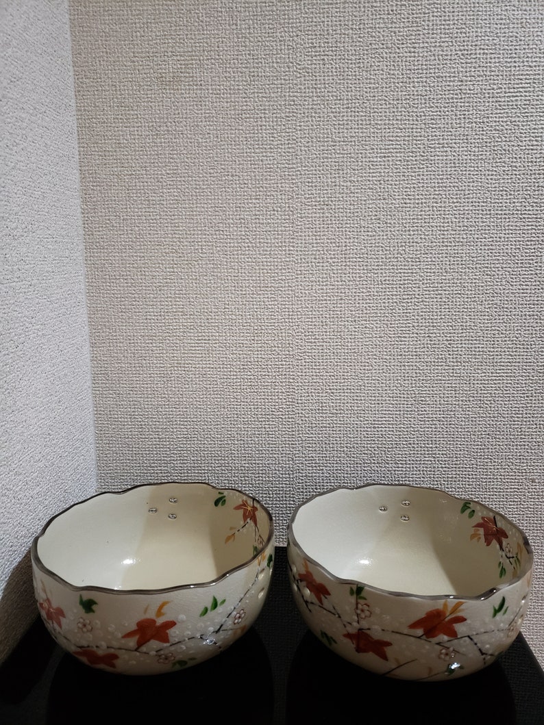 Japanese unused pair of Kashikihand paintingBowlmomijiChado