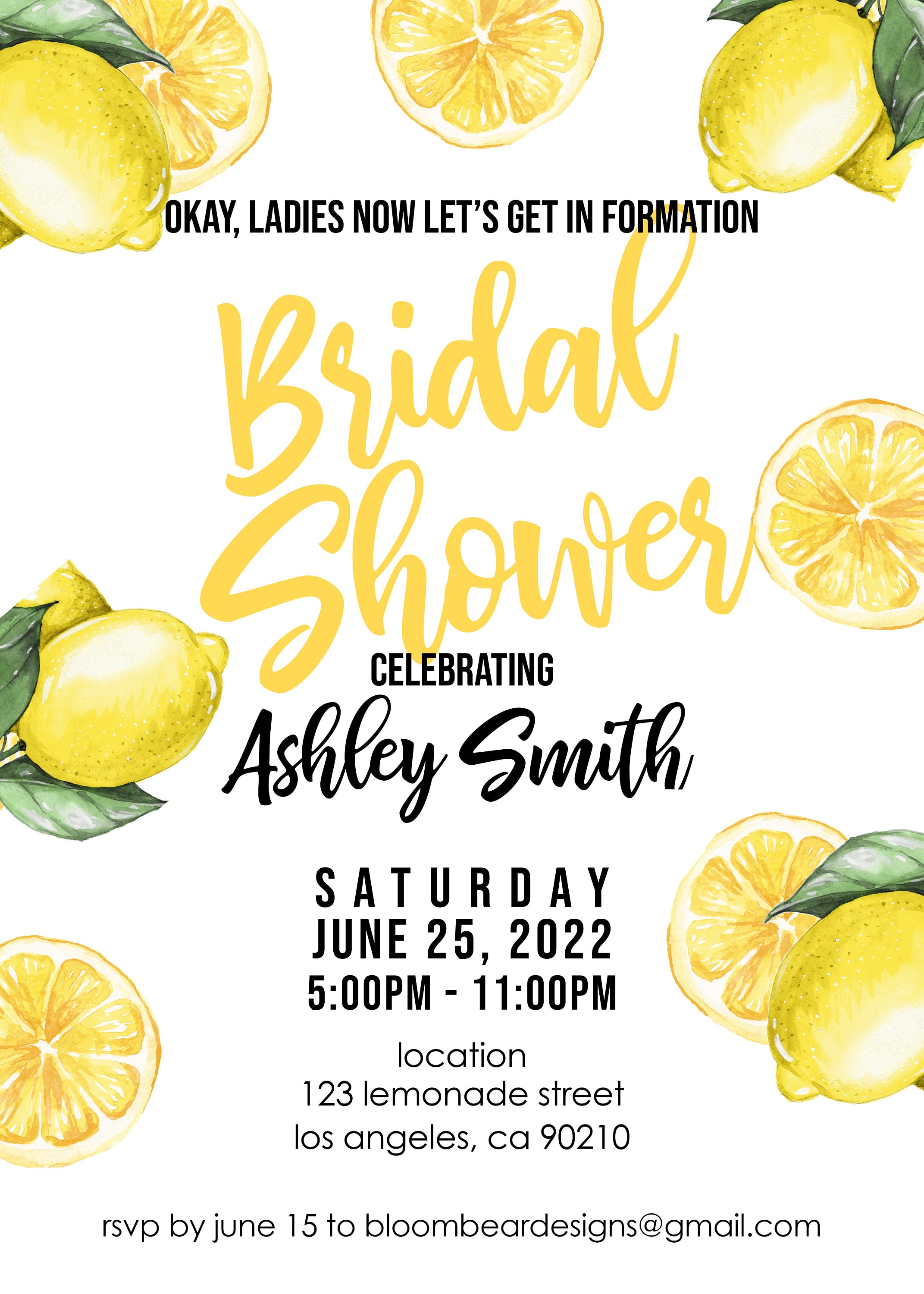 Lemonade Theme Bachelorette Party or Bridal Shower Invitation, Beyonce ...