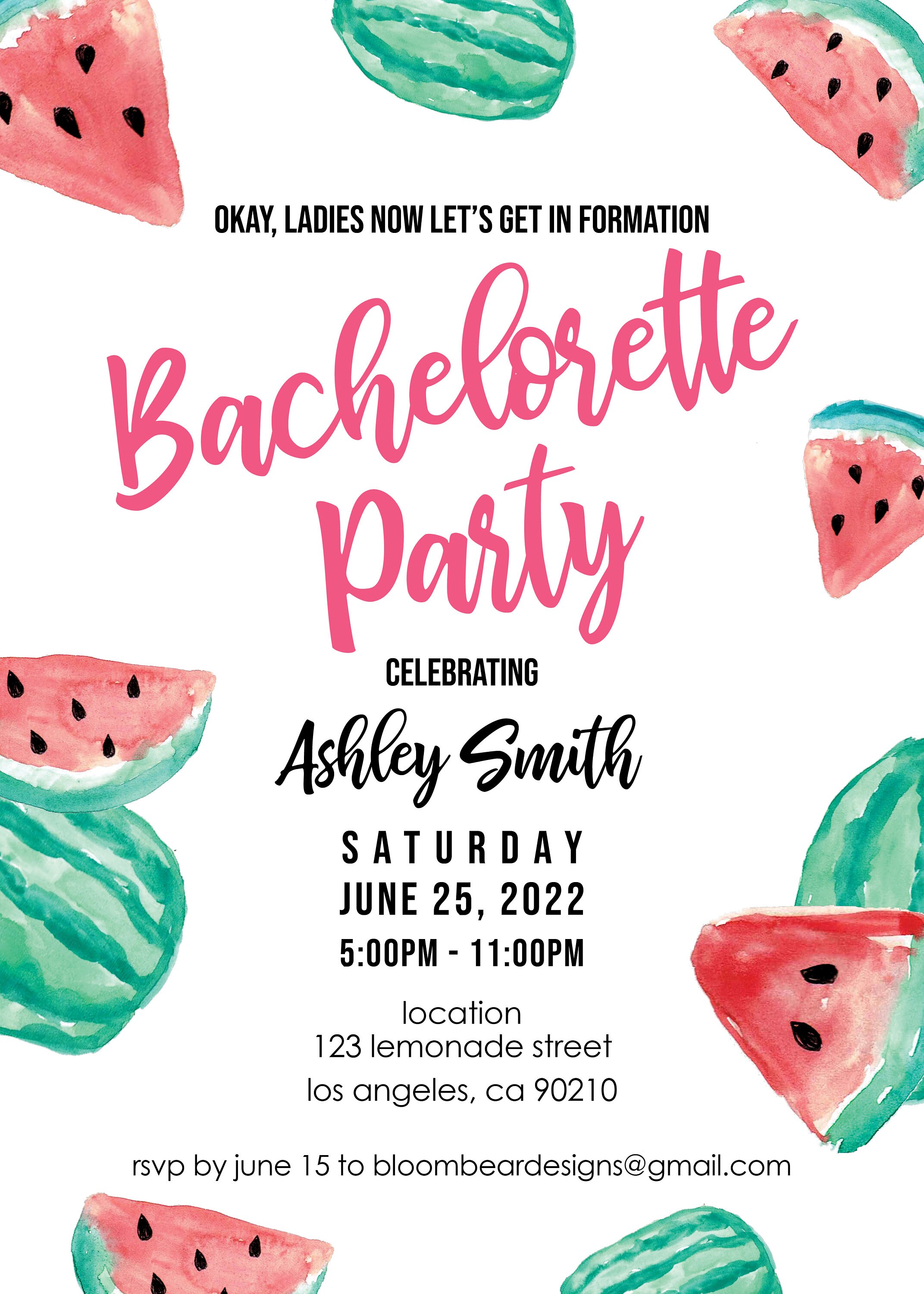Watermelon Theme Bachelorette Party Invitation, Beyonce Theme ...