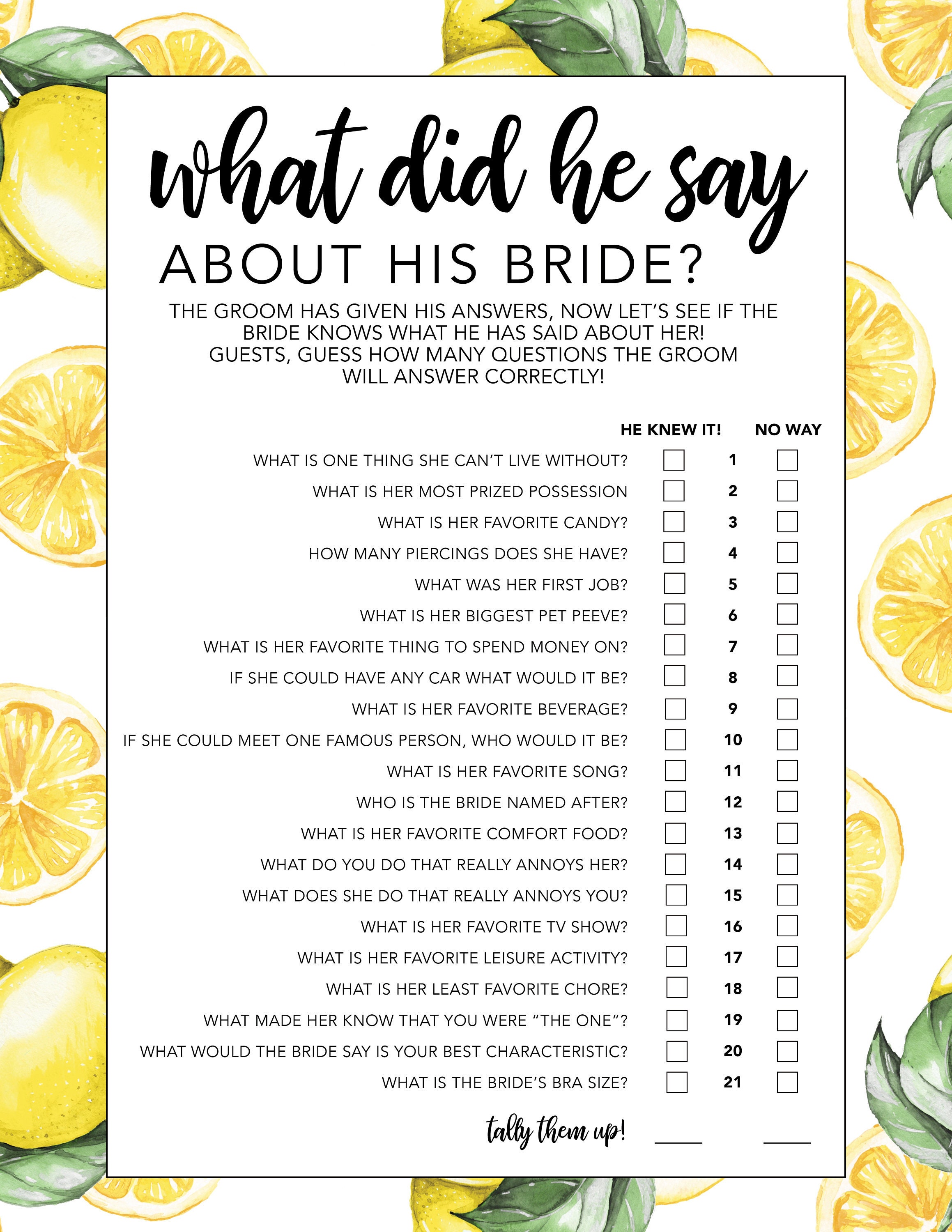 Lemonade Theme what Did He Say About His Bride | Etsy