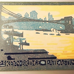 Ponte do Brooklyn Tarde (1916) de Postcards: New York Series I Rachael Robinson Elmer Art Card Cartão postal Impressão colorida