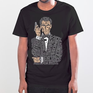 James Bond 007 Pierce Brosnan Typographic Calligram Design Mens Graphic tshirts
