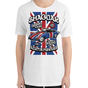 Austin Powers Shaguar Union Jack Jaguar Auto Lustige Parodie Herren Damen Tshirt