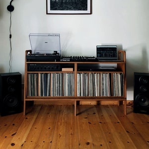 Vinyl Sideboard | Record Player Stand with LP Storage | Mid Century Modern Credenza