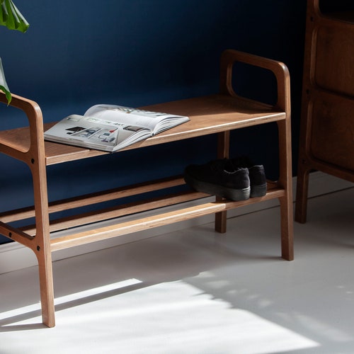 Entryway Bench Mid Century Shoe Storage Wood Bench Etsy