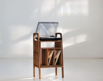 Stockage minimaliste de disques vinyles, meubles faits à la main, console multimédia, bibliothèque en noyer, étagère à livres, bibliothèque scandinave