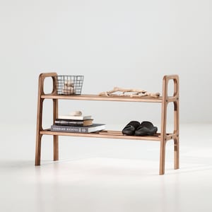 Mid-Century Entryway Bench with Shoe Storage – Handmade Birch Plywood Hallway Seating – Minimalist Mudroom Organizer