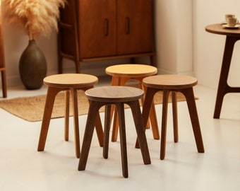 Set of 4 stools, Small Wooden Stool, Scandinavian decor side table Short Wooden Stool, Scandinavian Stool, Wood Plant Stool
