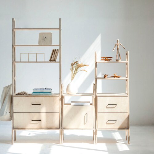 Modular Wall Shelving Ladder Bookshelf Custom Furniture Mid Etsy