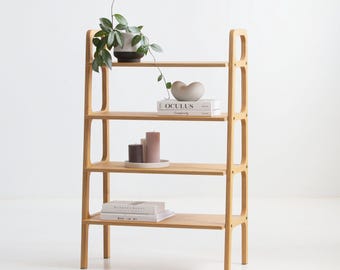 Minimalist wooden bookshelf, Mid Century bookcase, Handmade furniture, Customizable Modular shelving