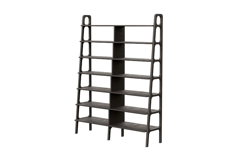 Wide Mid Century Modern Bookcase, Custom Walnut bookcase, Ladder bookshelf, Modular storage, Handmade furniture, Shelving unit image 14
