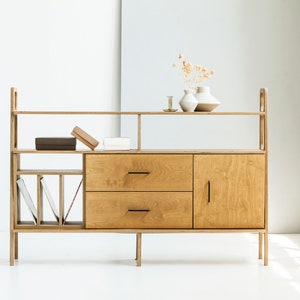 Minimalist sideboard, Scandinavian sideboard, Custom size media console, Mid Century Modern Credenza, Mid century record cabinet