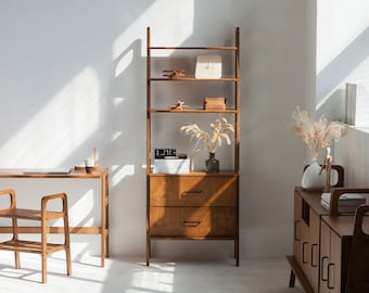 Minimalist bookcase, Mid century modern furniture, Mid Century Modern Bookcase, Bookcase wood, Bookcase ladder, Bookshelf,Scandinavian decor