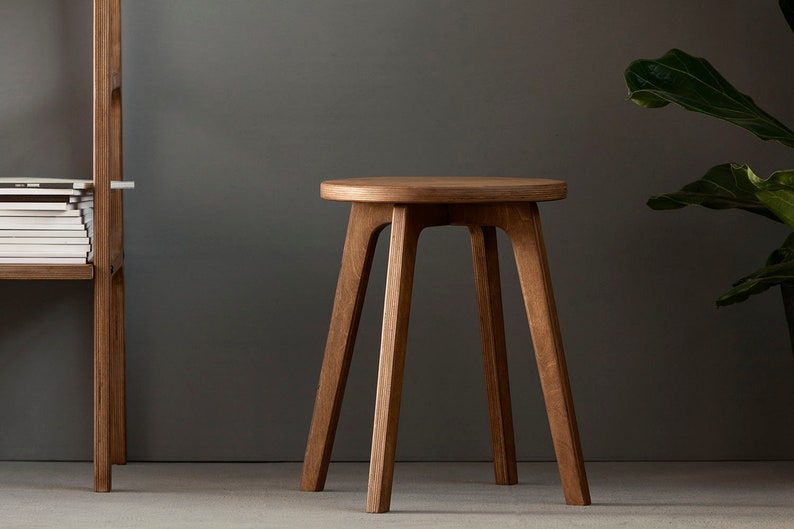 Small Wooden Stool, Scandinavian decor side table Short Wooden Stool, Scandinavian Stool, Wood Plant Stool, Walnut stool,Midcentury home image 1