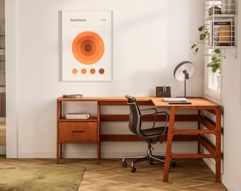 ミッドセンチュリーモダンスタイルの木製コーナーデスク：L字型